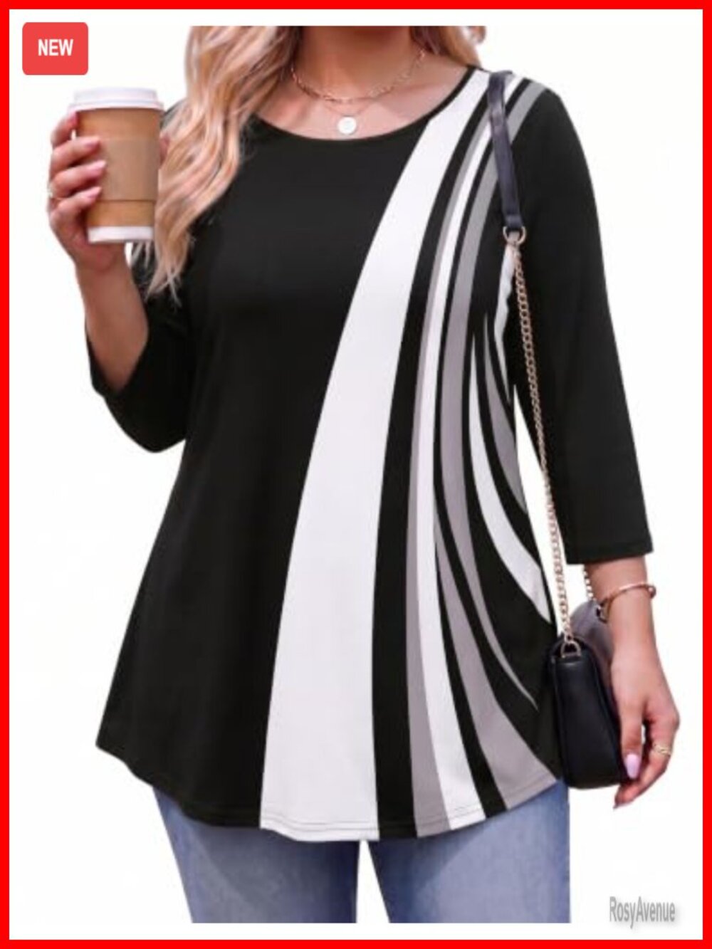 Plus Size 3/4 Sleeve Tunic Top for Women Loose Flowy Blouse
